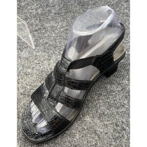 SAS Allegro Comfort Sandal Size 6 M | Black Croc Leather Strappy Heel Shoe